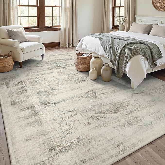 DCX 8x10 Vintage Rug, Machine Washable Stain Resistant Distressed Beige Rug - Image 2