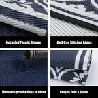 HUGEAR Patio Rug 10'x14' Waterproof Outside Area Rugs Reversible Blue Outdoor - Image 6