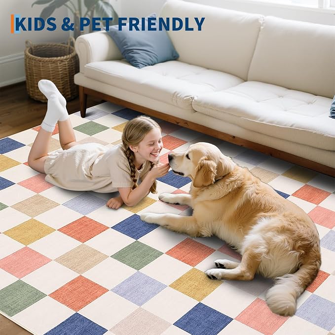GarveeHome Checkered Colorful Rainbow 2x6 Washable Kitchen Runner Rug Geometric - Image 4