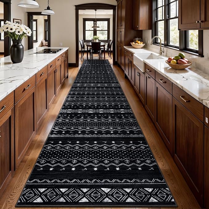 SERISSA Hallway Runner Rug, Soft Low-Pile Boho Geometric Indoor Long Carpet - Image 2