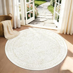 Round Rugs 4ft Vintage Floral Small Circle Rug, Washable Non Slip Soft Low Pile by LOSBULAKE