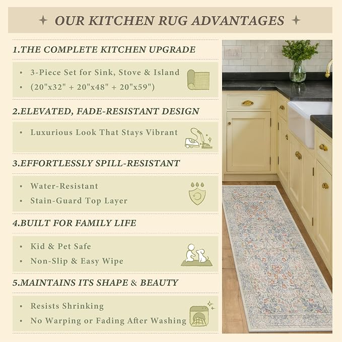 JTJ Washable Kitchen Rugs Sets of 3, Soft Low-Pile Floor Rug - Image 7