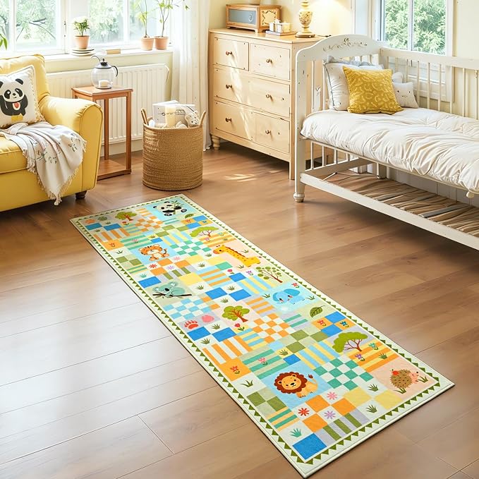 2x6 Green Runner Rug for Kids Bedroom, Kids Hallway Washable Rug, Soft Non-Slip - Image 9