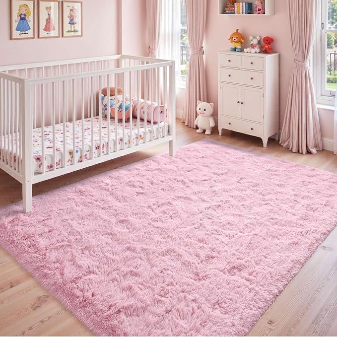 6x9 Ft Large Pink Rugs for Living Room Girls, Shag Fluffy Area Rug for Bedroom - Image 3