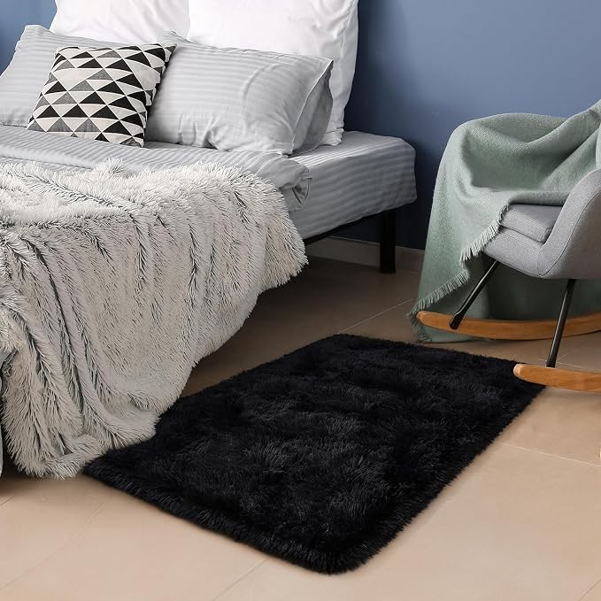 HOMORE Small Rugs for Bedroom 2x3 Feet Black Rug for Bedroom Bedside Soft by Homore