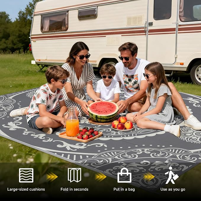 Pauwer Waterproof Outdoor Rug 6x9, Reversible Plastic Straw Patio Camping Rug - Image 5