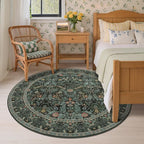 Dark Green 6ft Round Rugs for Living Room, Botanical Floral Washable Circle - Image 3