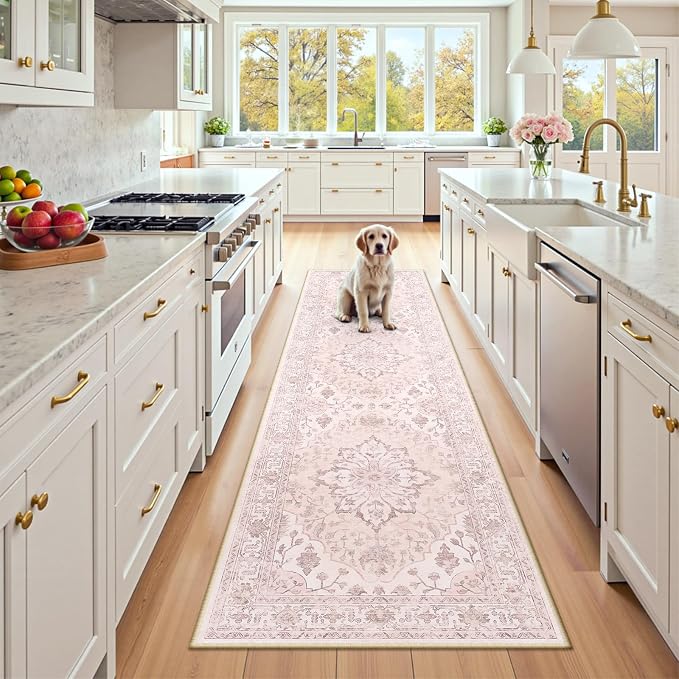 RELEANY Area Rugs Runner 2'x8' Washable Non-Slip, Floral Vintage Distress by RELEANY