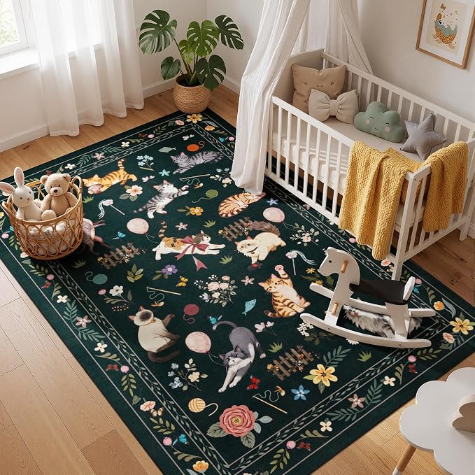 Unirea 3x5 Black Cat Area Rug for Entryway Kitchen, Medium Washable Kids Rug by UNIREA