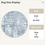 Soalmost 8x8 Blue/Grey Round Rug 8ft Living Room Circle Rug Vintage Round Area - Image 5