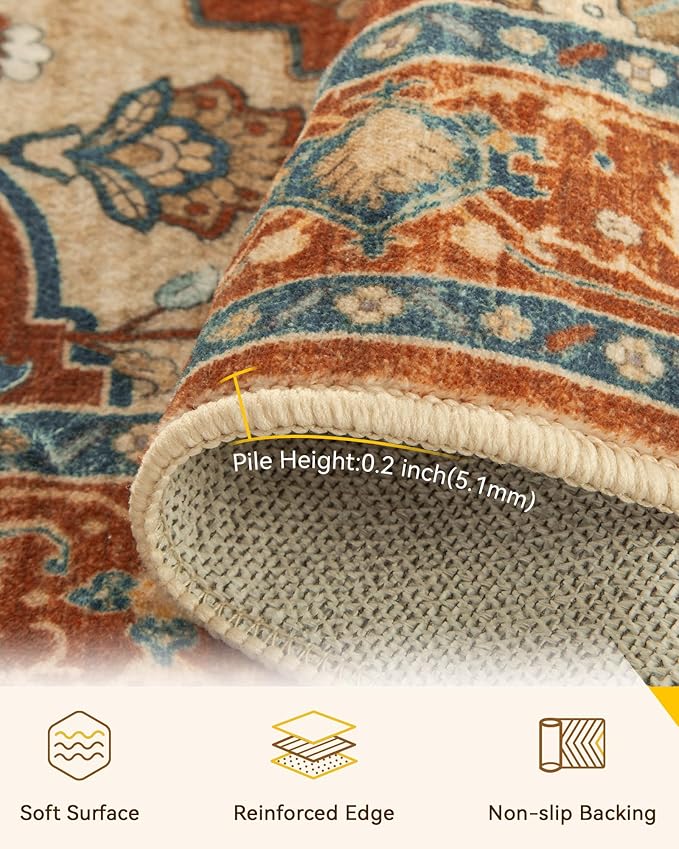 RELEANY Area Rugs Round 7ft Washable Non-Slip, Floral Vintage Distress - Image 3