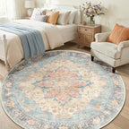 RELEANY Area Rugs Round 6ft Washable Non-Slip, Floral Vintage Distress - Image 3