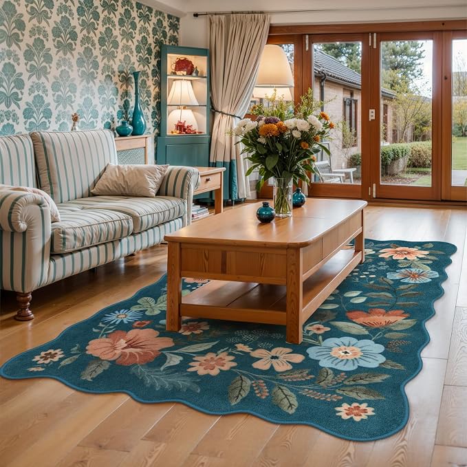 Lahome Floral Washable Rugs for Bedroom, 4X6 Area Rug Ultra-Thin Soft Living - Image 2