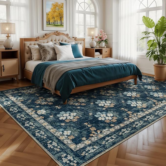 Lessymo Floral Living Room Rug 8x10 Area Rugs, Vintage Washable Rugs - Image 8