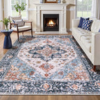 SERISSA Washable Rugs 6x9 Area Rugs, Large Non-Slip Boho Living Room Blue by SERISSAHomeDecorCollection