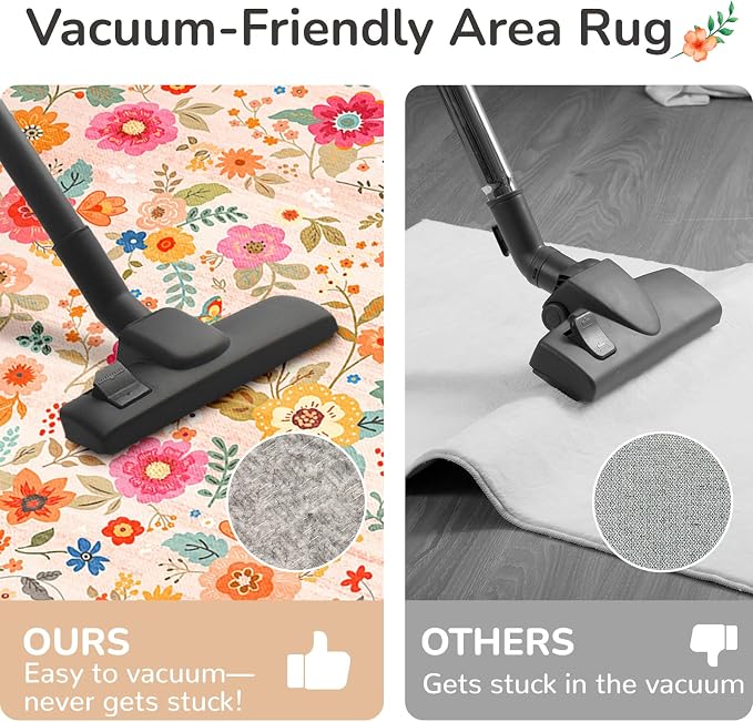 2x3 Area Rugs for Living Room Vacuum-Friendly Machine Washable Area Rug Flower - Image 2