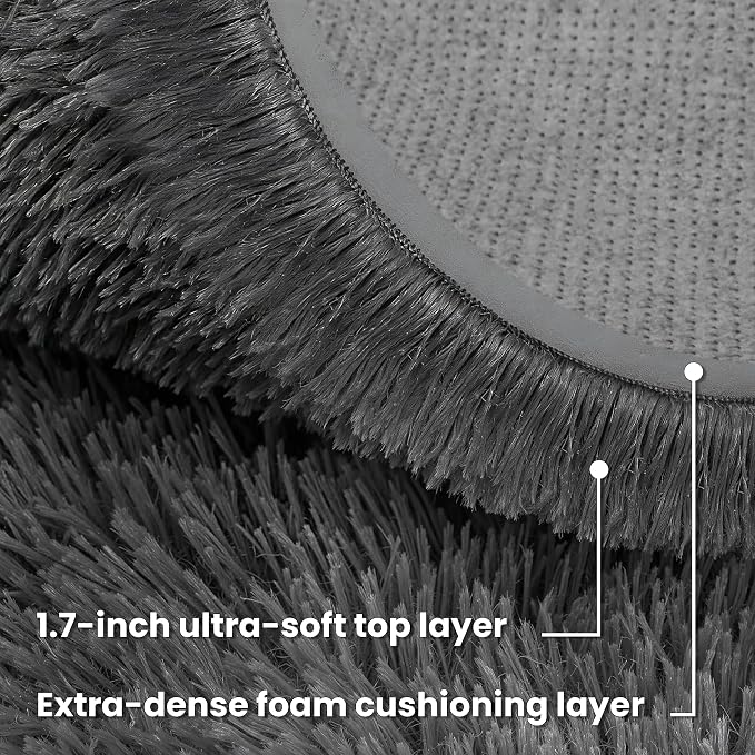 Dark Gray Round Fluffy Rug 5ft Plush Fuzzy Shaggy Carpet, Soft Rugs - Image 8