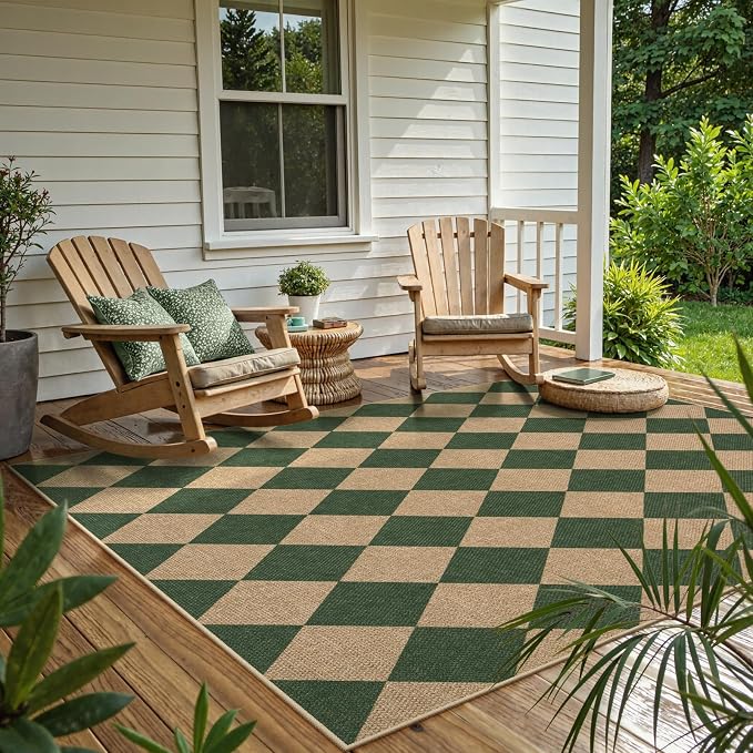 Lahome Colette Checkered Outdoor Rug 5x7, Washable Rug - Image 8