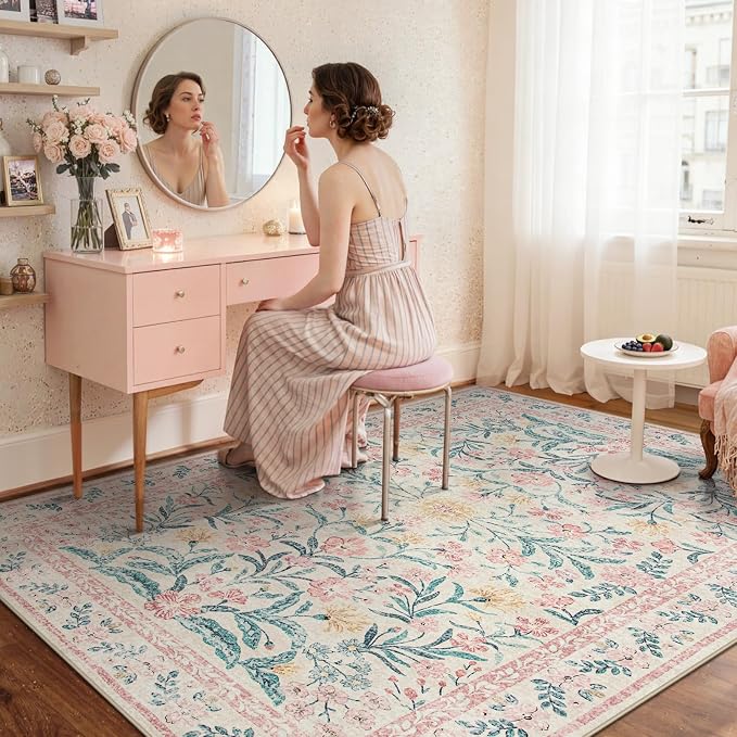 Wonnitar Pink Rugs for Nursery, 5x7 Washable Rug for Bedroom Girls, Boho Soft - Image 9