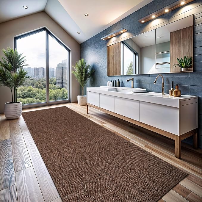 CAMILSON Indoor and Outdoor Runner Rug Brown Solid Boho Woven Design - Image 4