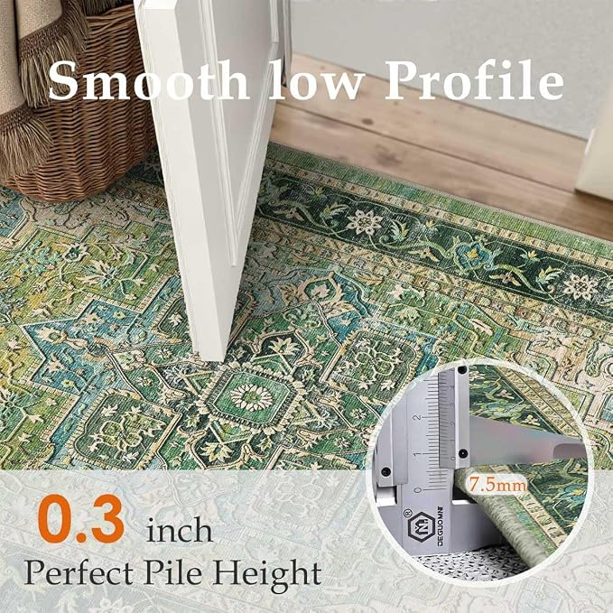 9x12 Washable Vintage Area Rug Green Oriental Living Room Bedroom Throw Rug - Image 6