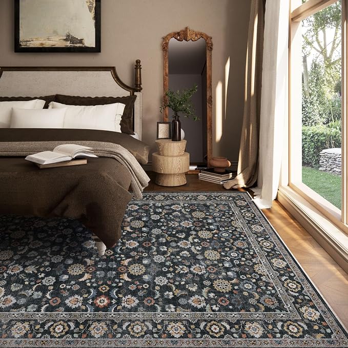 Washable Area Rugs for Living Room: 8x10 Bedroom Rug Vintage Boho Area Rug - Image 3