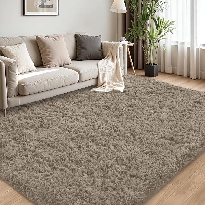 4x6 Area Rug for Living Room:Ultra Soft Fluffy Shag Grey Camel Rugs, Large - Image 3