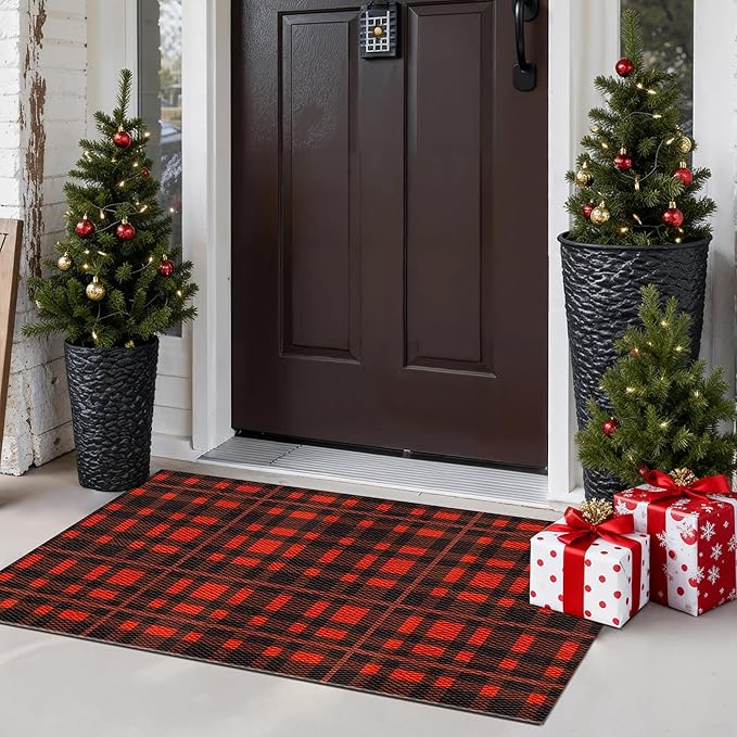 GENIMO Door Mat 18X30 Inch Buffalo Plaid Christmas Decor Rug Outdoor Geometric by GENIMO