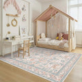 Rugxara Pink Floral 5x7 Washable Area Rug, Vintage Boho Non Slip, Low Pile Rugs by Rugxara