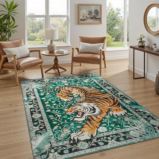 DCX Washable 6x9 Tiger Area Rug, Soft Low Pile Carpet, Kid & Pet Friendly - Image 4