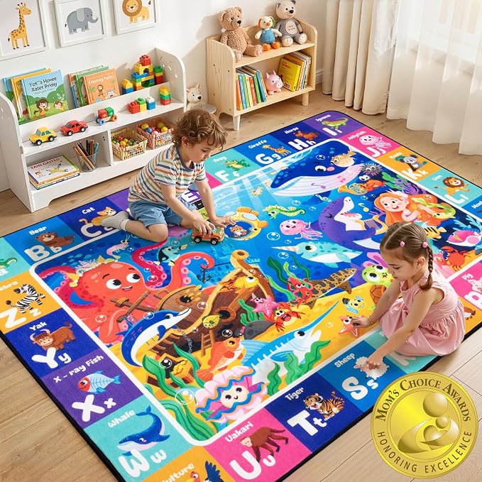 Kids Rug for Playroom, Sea Animal Play Rug, Educational Learning Play Mat by Unknown