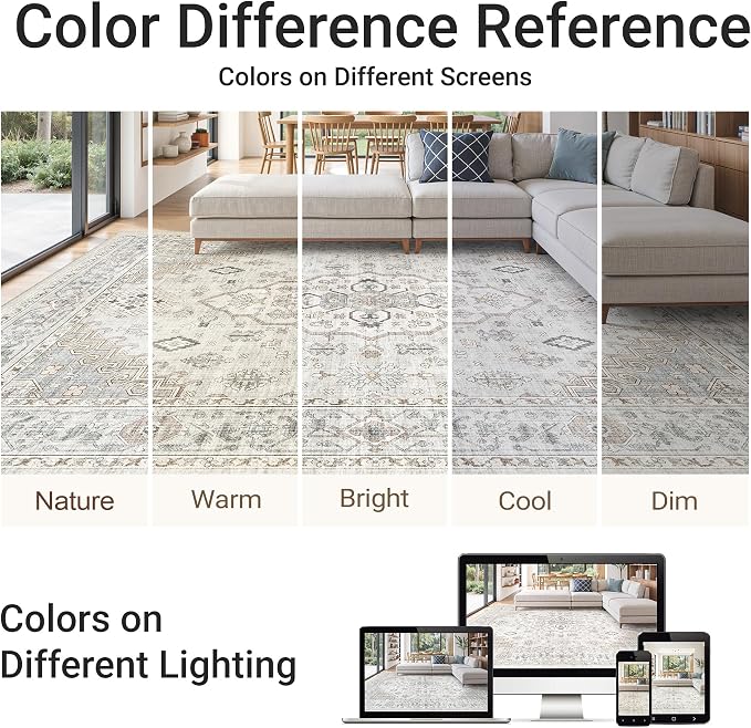 befbee 5x7 Area Rugs for Living Rooms, Stain Resistant Neutral Washable Rugs - Image 6