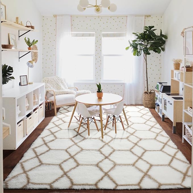 ONASAR Rugs for Living Room Bedroom, 5x8 Fluffy White and Beige Area Rug - Image 9