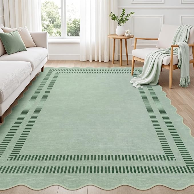 Scalloped Rug 5x7, Washable Area Rug Soft Rugs Non-Slip Throw Carpet by LORWER