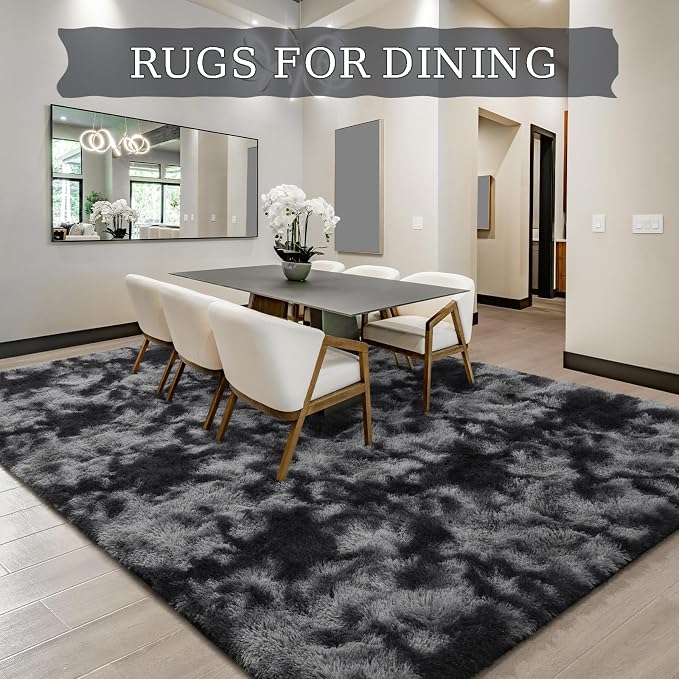 BENRON Fluffy Rugs for Living Room 5x8 Tie-dye Black, Washable Large Area Rugs - Image 5