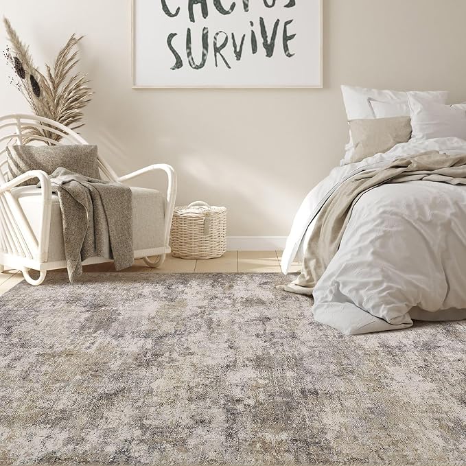Nakagishi 6x9 Area Rugs Living Room: Washable Abstract Large Neutral Soft Rug - Image 4