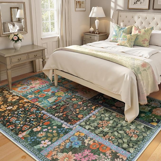 LIVEBOX 5x7 Washable Rug for Living Room, Soft Patchwork Dark Brown Rugs for - Image 2