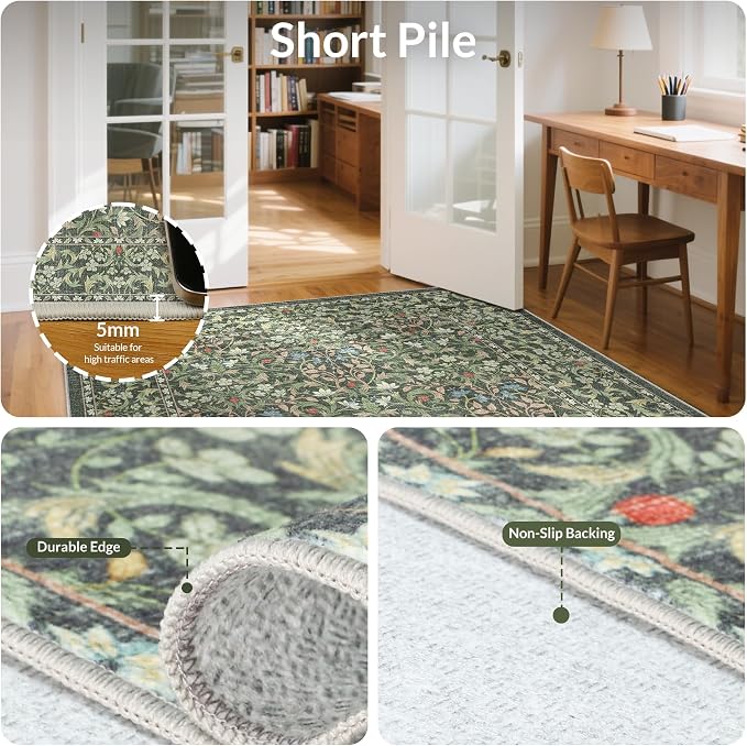 GENIMO Washable Floral Runner Rug 2x7, Non-Slip Long Hallway Carpet - Image 4