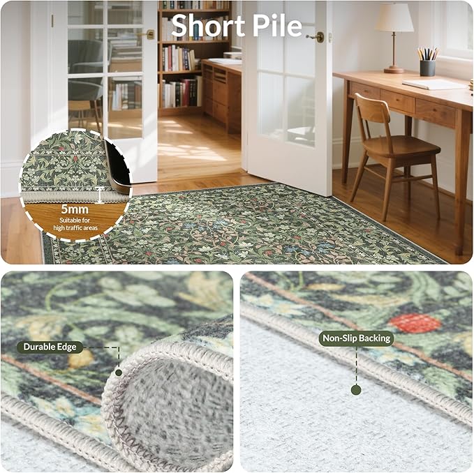 GENIMO Washable Floral Runner Rug 2x10, Non-Slip Long Hallway Carpet - Image 5