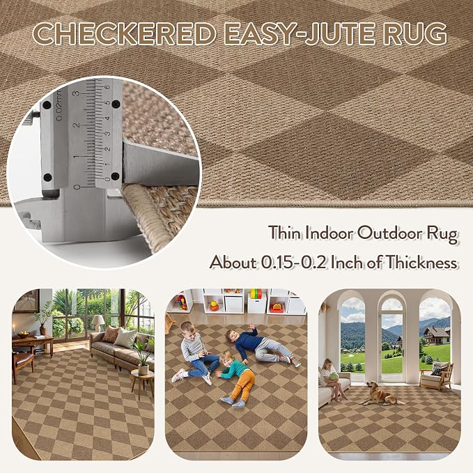 Lahome Colette Checkered Easy Jute Rug, 9x12 Washable Dining Room Rug Indoor - Image 6