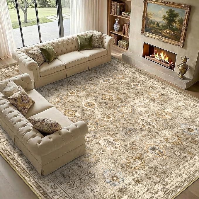 5x7 Area Rug for Living Room-Vintage Farmhouse Boho Floral Neutral Washable - Image 3