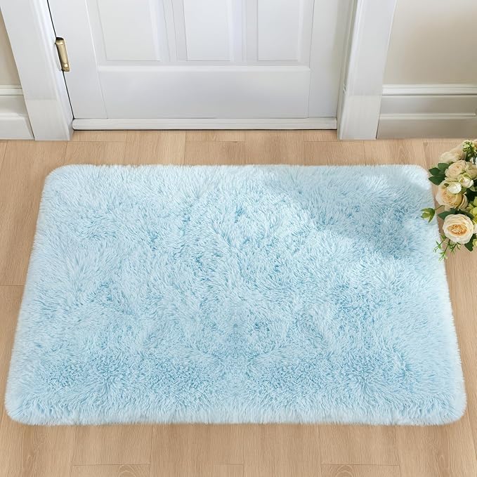 YJ.GWL Area Rugs for Bedroom, 2x3 Door Mat Washable Small Light Blue Bedside Rug - Image 2