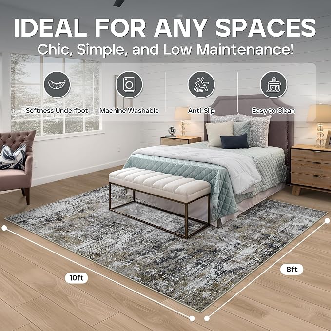 8x10 Area Rugs for Living Room Rug Washable: Modern Large Rug for Dining Room - Image 2