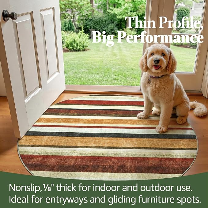 jinchan Round Rug 5ft Modern Striped Rug Washable Rug Soft Large Indoor Floor - Image 4