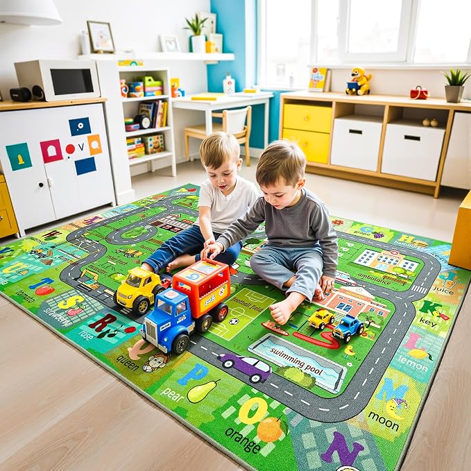 Chicrug 4x6 Car Road Area Rug for Kids Playroom Bedroom, Non Slip Low Pile - Image 4
