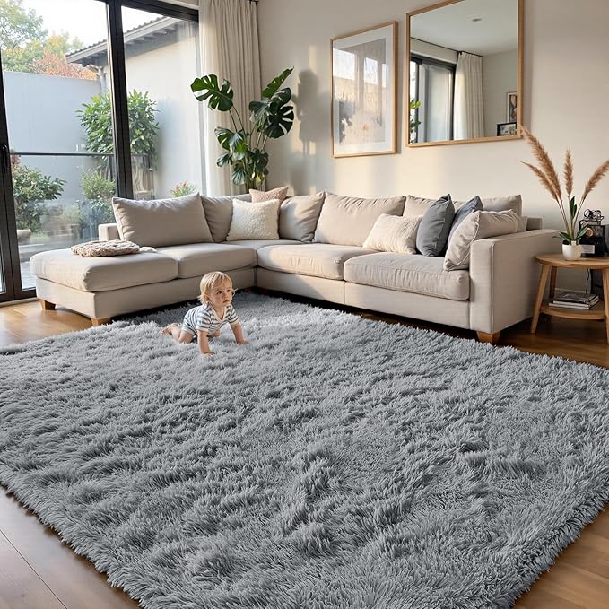 yongyangjuxin Fluffy Rug Shag Area Rug, Light Grey 10x14 Area Rugs - Image 2