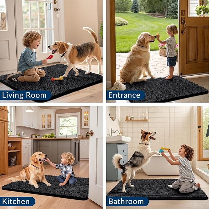 Smiry Dog Door Mat for Muddy Paws 48x30, Absorbent Dirt Trapper, Non-Slip - Image 7