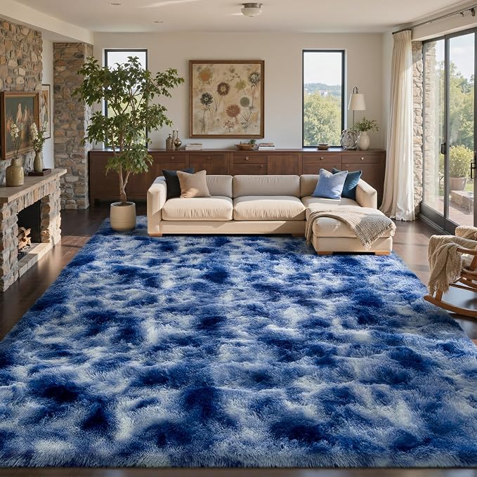 5x7 Ft Blue Shag Rugs for Bedroom Living Room Decor, Ultra Soft Fluffy Furry - Image 4