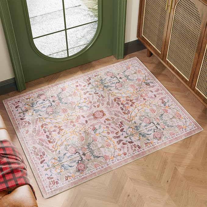 AMTOVO 2x3 Washable Entryway Area Rug Door Mat, Vintage Boho Floral Distressed by AMTOVO