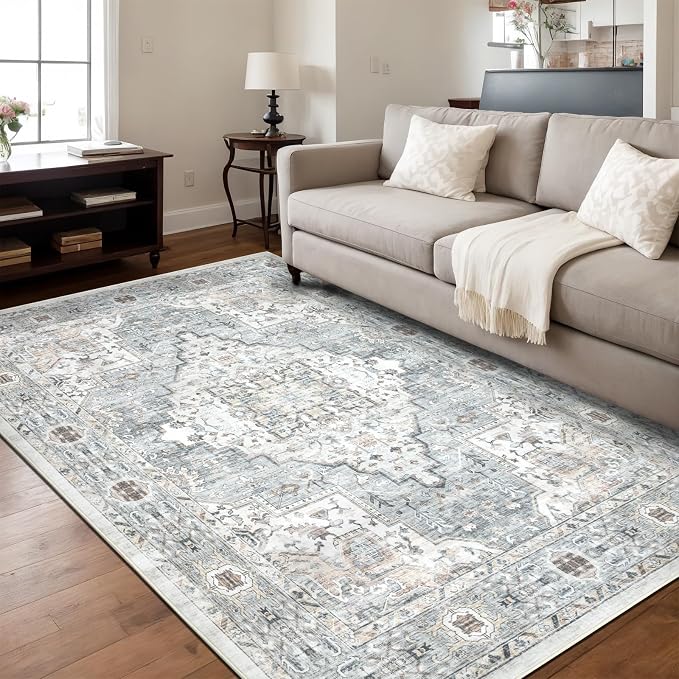 Washable 4×6 Area Rugs for Living Room, Vintage Floral Rug Soft Non Slip Stain by Dotiiorug